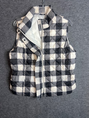 Talbot's Women's Diamond Quilted Puffer Vest Large Petite White/Black Check - Picture 3 of 9