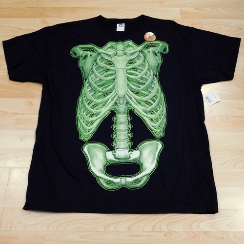 Camiseta Negra Halloween Esqueleto Torso Mangas Cortas Brilla en Huesos Oscuros XL 46 48 - Imagen 3 de 11