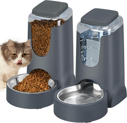Automatic Cat Feeder and Water Dispenser with Stainless Steel Bowl Dog Gravity - Picture 11 of 12