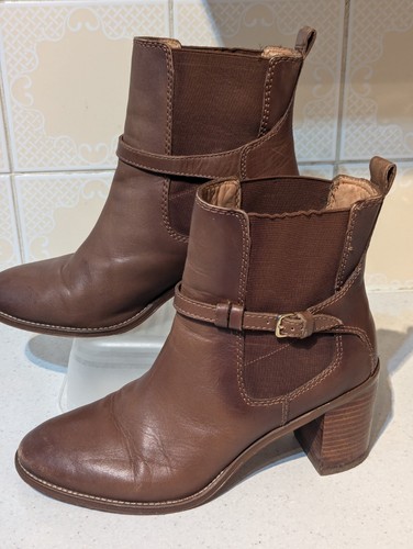 Zara Ankle Boots size 39 6 Women's Brown Leather Chelsea Buckle Heel Ladies - Picture 6 of 15