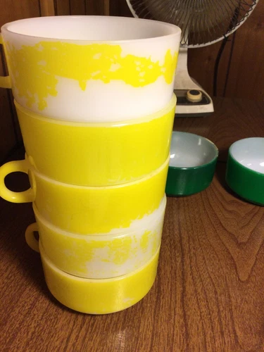 Vintage  Yellow Glasbake J-2711 Soup Chili Bowl Cup Mug~Lot Of 5 Bowls/Mugs