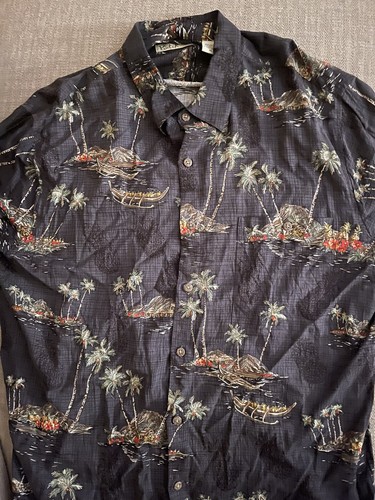Batik Bay XL Hawaiian Gray Aloha Shirt Palm Trees Tropical Beach Button Up Men - Picture 2 of 2