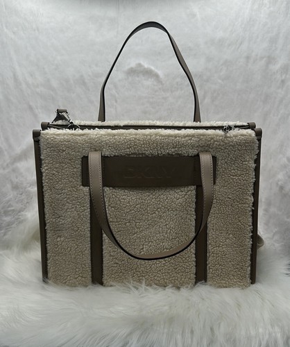 DKNY Oaklyn MD Tote Cream Sherpa Bag Purse Adjustable Strap NWT