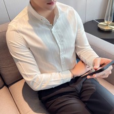 Mens Ballroom Dance Tango Morden Latin Shirts Stripes Long Sleeve Dancing Wear