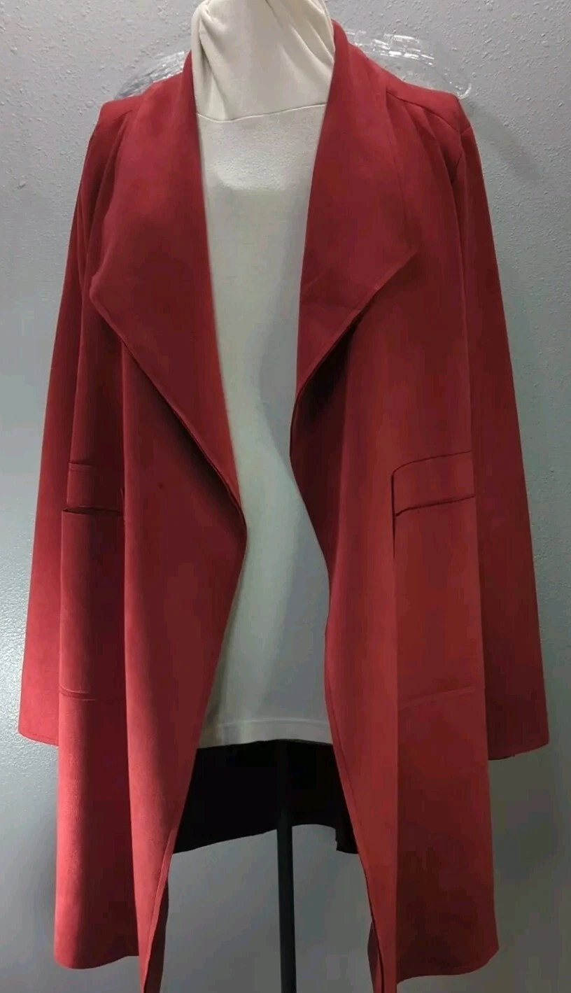 Favlux Women's Large Red Open Faux Suede Mid Length Jacket 589