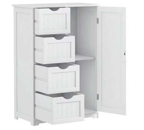 Costway Wooden 4 Drawer Bathroom Cabinet Storage Cupboard 2 Shelves Standing - Picture 7 of 8