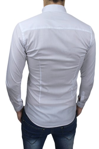 CAMICIA UOMO COTONE SLIM FIT BIANCO CON COLLETTO COREANA E BOTTONI TRASVERSALI - Bild 3 von 3