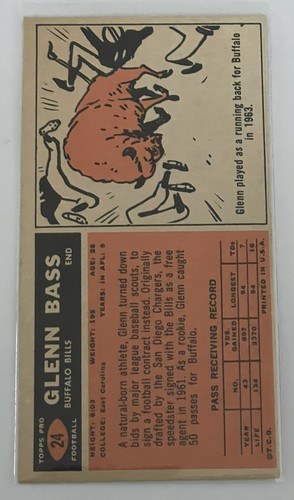 Tarjeta de 24 Glen Bass Buffalo Bills East Carolina University Houston Oilers Topps Fb - Imagen 10 de 12