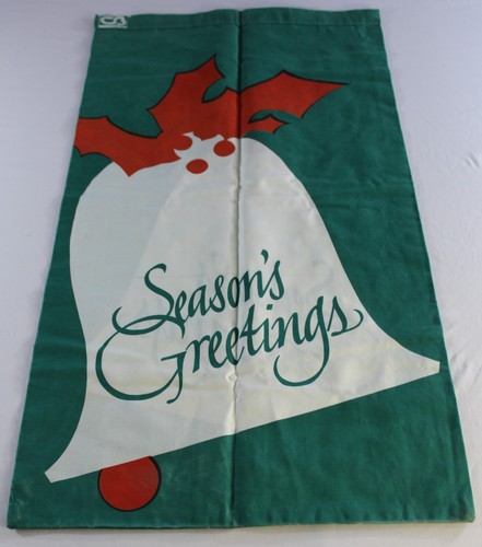Vintage CB Christmas Bell Seasons Greetings Green Double Sided Outdoor Flag 41" - Picture 2 of 2