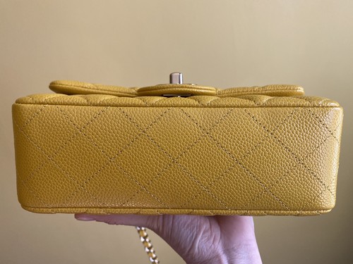 AUTHENTIC CHANEL CLASSIC Rectangular Mini Flap Caviar Iridescent Yellow Handbag - Picture 8 of 15