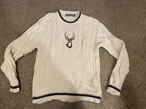 Vintage Shenandoah Opa Strick Pullover XL Rundhals bestickt Hirsch 90er