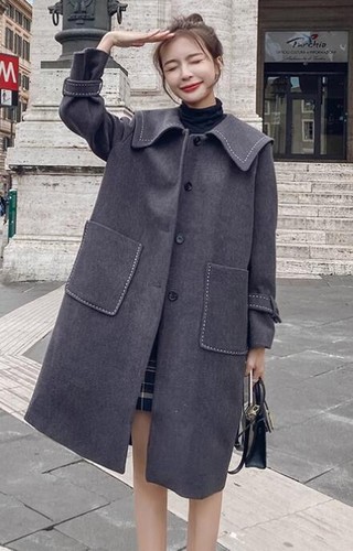 Mujeres Solapa Ropa Exterior Larga Mezcla de Lana Chaqueta Prendas Exteriores de un solo pecho Abrigo de Otoño - Imagen 2 de 11