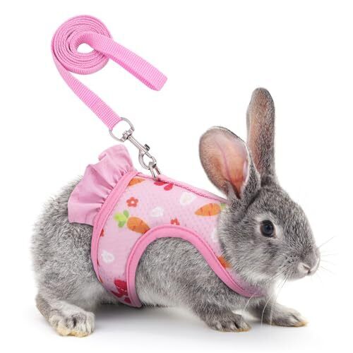 Rabbit Harness and Leash,Adjustable Bunny Vest Harness Breathable Mesh S Pink - Foto 2 di 8