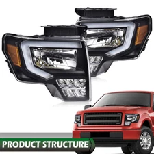 Fit For 2009-2014 Ford F-150 F150 Headlights Black/Clear LED DRL Head Lamps