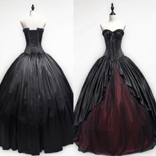 Gothic Wedding Dresses with Bow Sweetheart Balck Red Dress Bridal Gowns