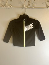 NIKE Zip Up Track Performance Jacket Black White Neon Green Boys 24M