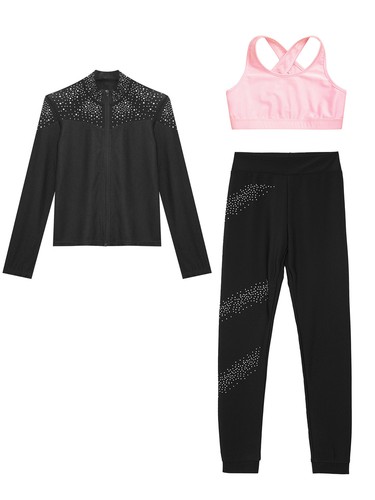 Kids Girl's Tracksuit Shiny Jacket With Pants Rhinestones Sweatsuit Long Sleeve - Picture 35 of 54