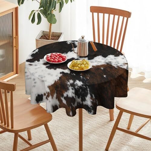 Brown Cow Print Round Tablecloth Vintage Country 60x60in【Round】 Style-17 - Picture 6 of 8