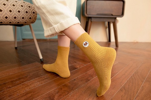 Women High Ankle Socks Cartoon Dog Mid Calf Striped Breathable Cotton Socks New - Bild 15 von 39