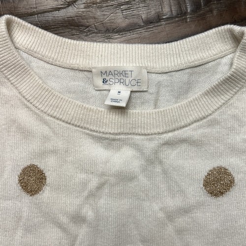 Market & Spruce Women's Medium Cream Sweater Gold Glitter Dots - Picture 2 of 4