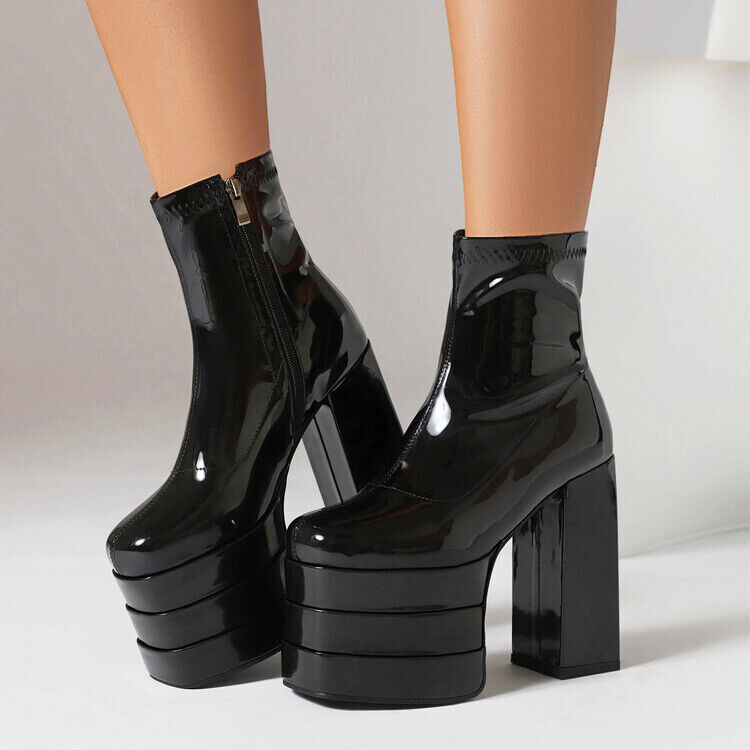 Punk Boots Pull On Ankle Boots Platform Womens Block High Punk Boots Pull On Ankle Boots Platform Womens Block High