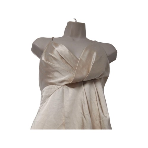 Neu mit Etikett Fame Partners Damen champagnerfarbenes Midikleid mit V-Ausschnitt Schlitz 10 Gold Satin Cocktail - Bild 6 von 12
