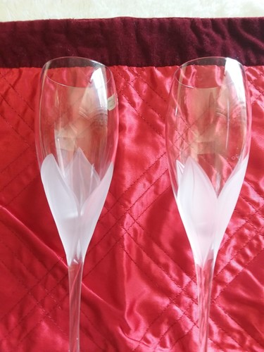 J.G. Set 2 bicchieri scanalati Durand France cristallo champagne foglie smerigliate trasparenti - Foto 4 di 6