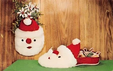 National Handcraft Institute Big Slipper Santa Flower Holder Vtg Postcard CP427