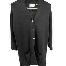 Beautricot Hand Loomed Black Cardigan Sweater with Pockets Womens Medium
