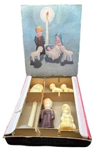 VTG Gurley Wax Nativity Set Jesus Mary Joseph Lambs Candle Holy Family Christmas