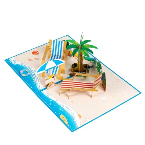 3D Popup Card Beach Ocean Palms Tree Vacation Greeting Cards for Retirement - Picture 2 of 8