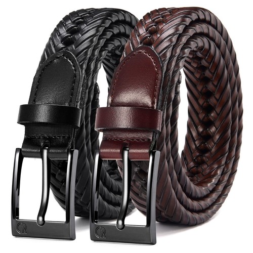 Leather Braided Belts for Men 2 Pack - 1 1/8" Leather Belts in Package Box - ...