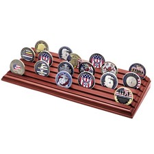 6 Row Military Challenge Coin Display Case - Natural Solid Wood Stand Holds 3...