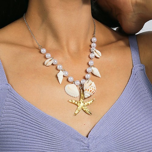 Neu Mode Muschel Seestern Halsband Halsketten mehrlagig Perlenketten für Frauen - Bild 16 von 23