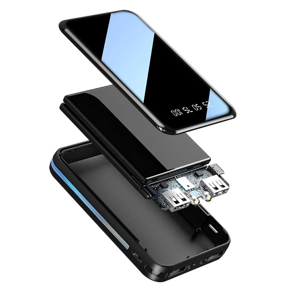 Mini Powerbank 6500mAh 2.1A, 2x USB A, 1x USB C, Power Bank Nero con Cavo - Immagine 2 di 4