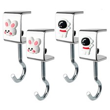 4 PCS Silver Desk Mount Bag Holder Adjustable Carbon Steel Clamp-On Hooks