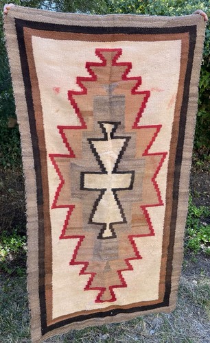 Antique Navajo Native American vintage 62" x 34" Rug blanket textile old - Picture 7 of 24