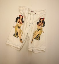 Vtg Gordon & Smith G&S Board Shorts Swim Trunks Mens 34 Hula Girl Pinup Art