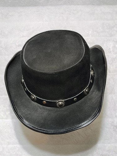 VTG Black Leather/Suade Cowboy Western Steampunk Hat~Winfield Cover Co~Sz L - Picture 3 of 10
