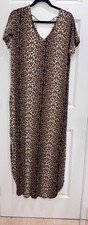 Leopard Print V Collar Slit Slide Dress For Woman