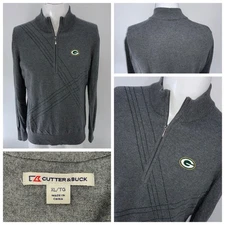 Green Bay Packers Cutter & Buck 1/4 Zip Sweater Women’s XL Gray Cotton Blend YGI