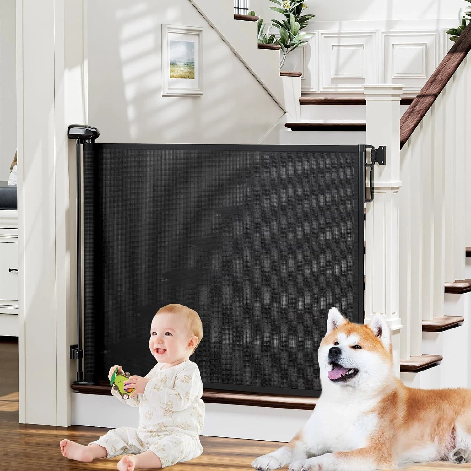 Retractable Baby Child & Dog Gates Stairs Extends to 54" Wide 34" Tall Use
