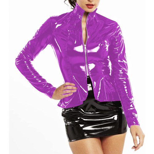 Mujeres Mangas Largas Ajustadas Abrigos Sexy Cuello Soporte Frontal Cremallera Volantes Dobladillo Chaqueta - Imagen 1 de 15