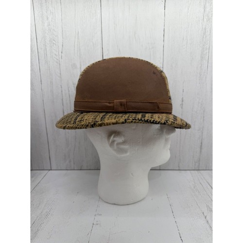 Beacon Hill Brown Wool Plaid Leather Derby Trilby Walking Hat Large 7 1/4 7 3/8