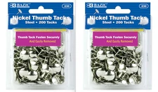 BAZIC Nickel (Silver) Thumb Tack (200/Pack) - (2 Pack)