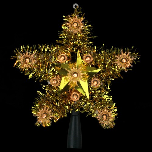 Northlight Lighted Gold Tinsel Star Christmas Tree Topper - 7 inch, Clear Lights - Picture 2 of 3