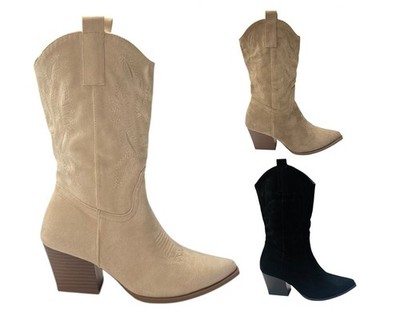 Halbhohe bestickte Damen-Cowboystiefel aus Kunst-Wildleder Wanderschuhe