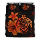 Hawaiian Map Turtle Hibiscus Plumeria Polynesian Bedding Set - Pink