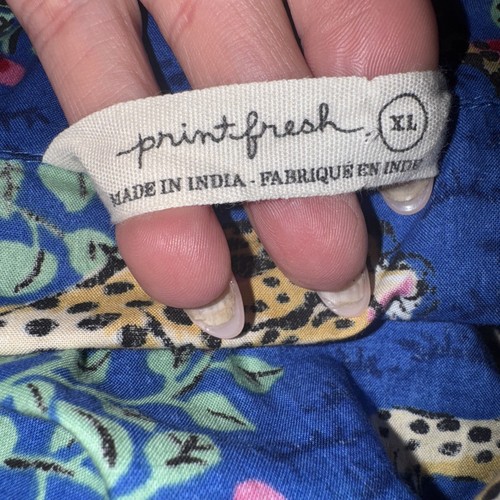 Anthropologie Print Fresh Bagheera Leopard Pajama Top Sleep Shirt Women XL Blue - Picture 5 of 10