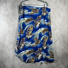 Vintage Hilo Hattie Hawaiian Wrap Skirt Womens OS Blue Island Palm Tree Beach